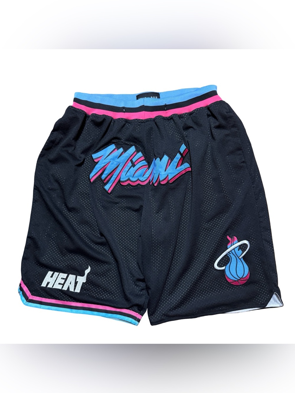 Mens Y2K Just Don X Miami Heat Streetwear Mesh NBA Black Shorts Size L